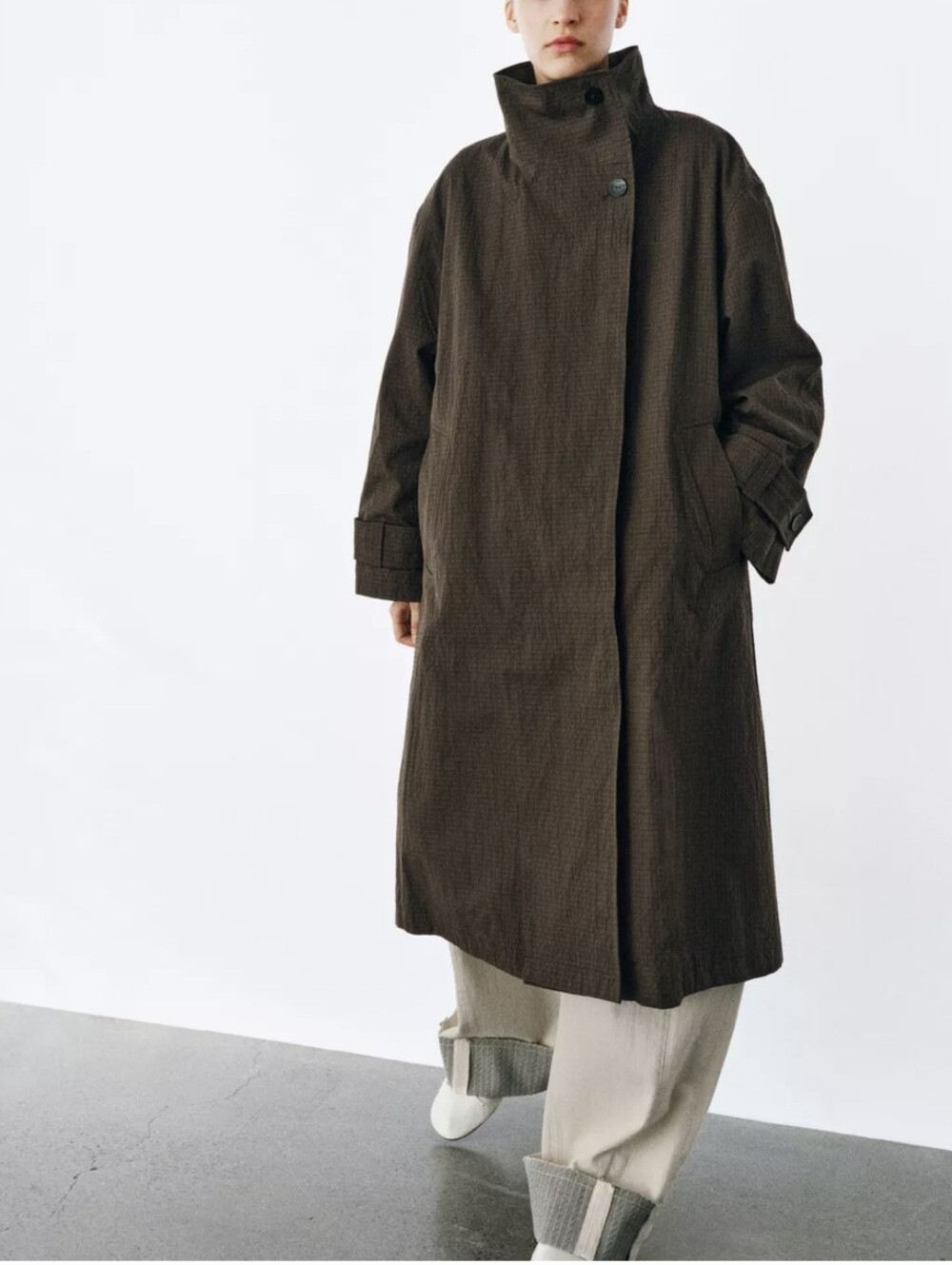 ZARA  PLAID OVERSIZED TRENCH COAT(M)